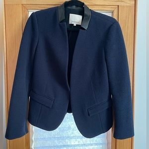 Rebecca Taylor size 6 no button jacket chic workwear leather trim open front